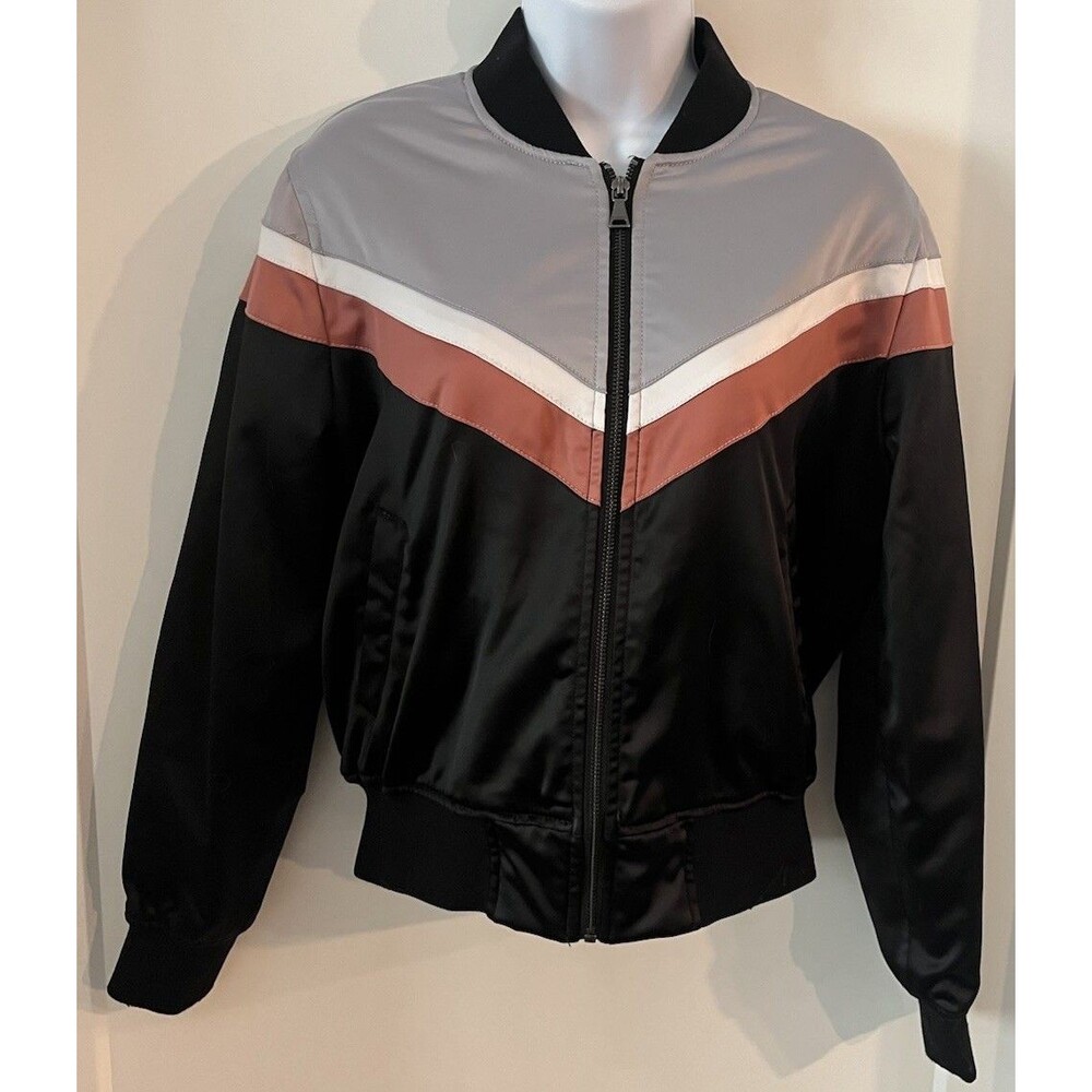 Express Satin Chevron Bomber Jacket Colorblock Silky Retro 80s Vibe Women Small